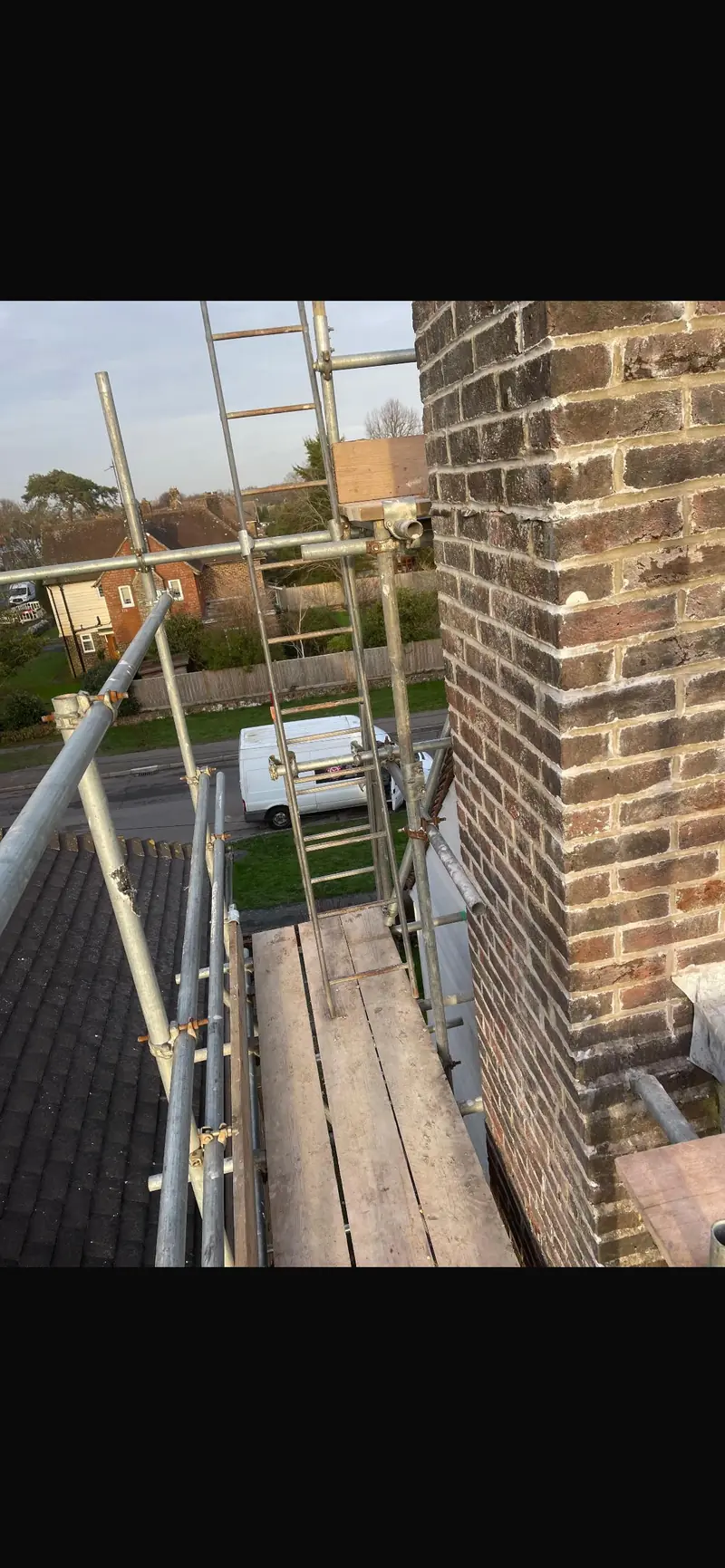 Chimney stack after repointing with fresh mortar
